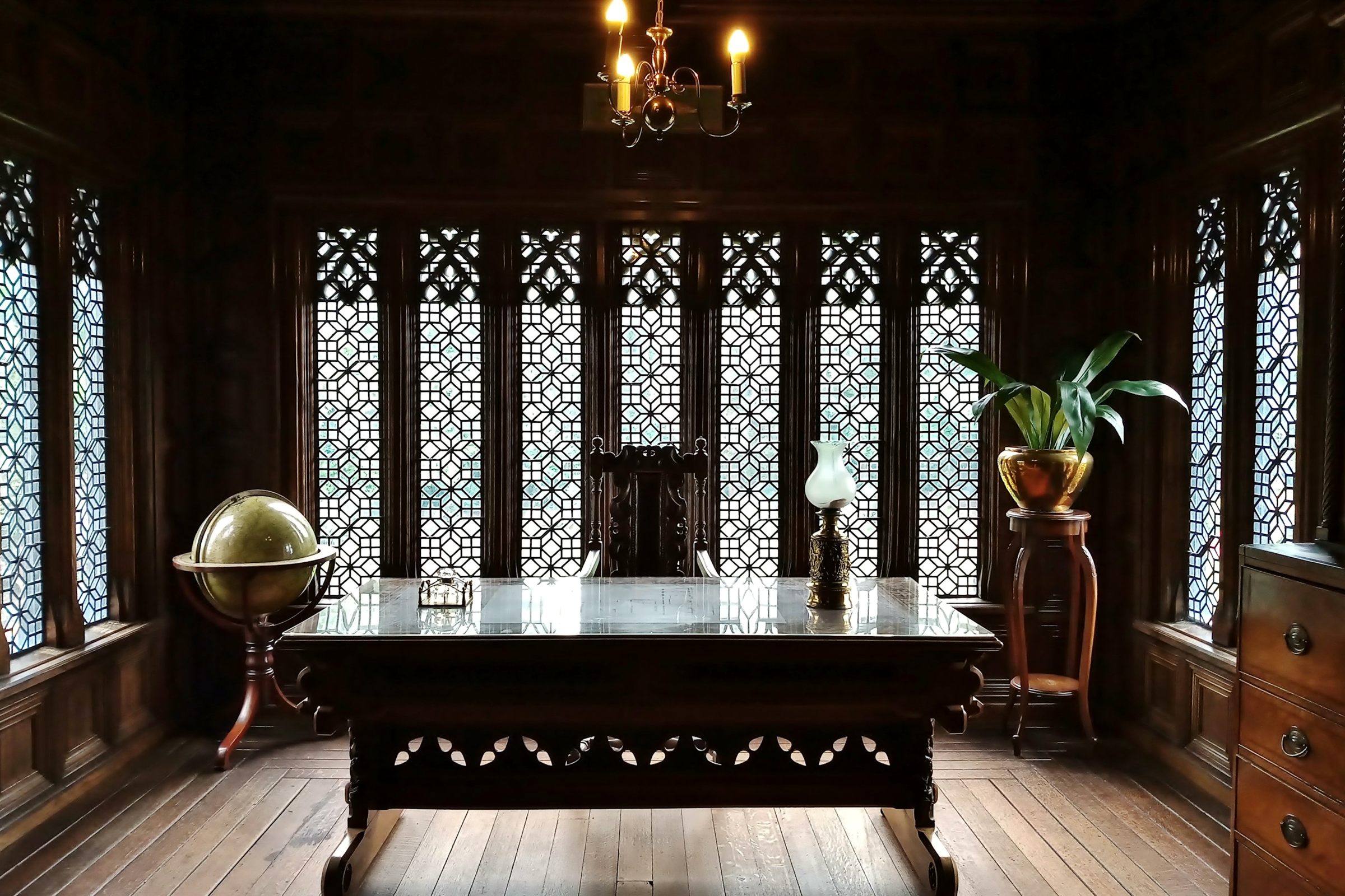 Quiet wood-panelled library