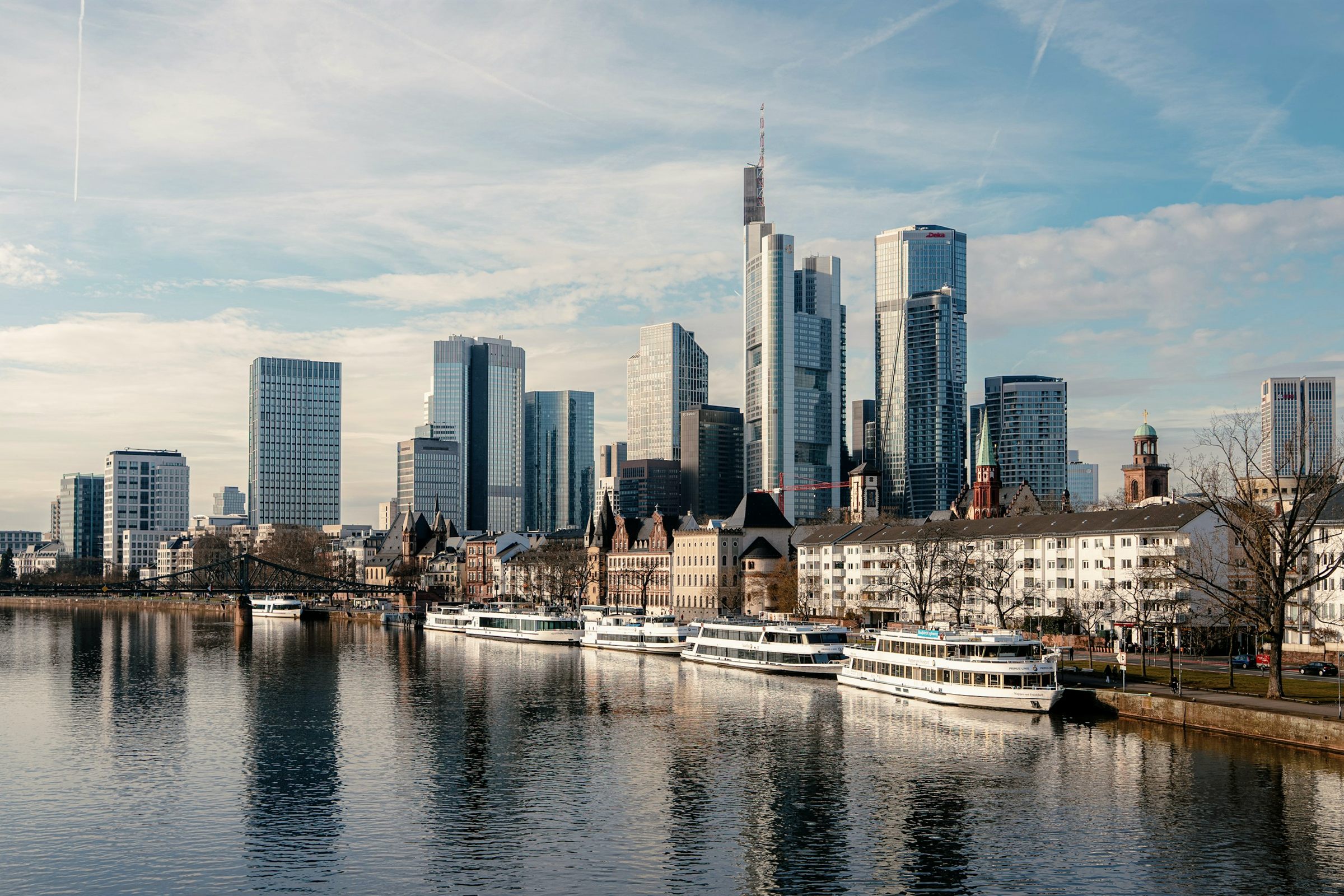 Frankfurt skyline reflected in the Main river