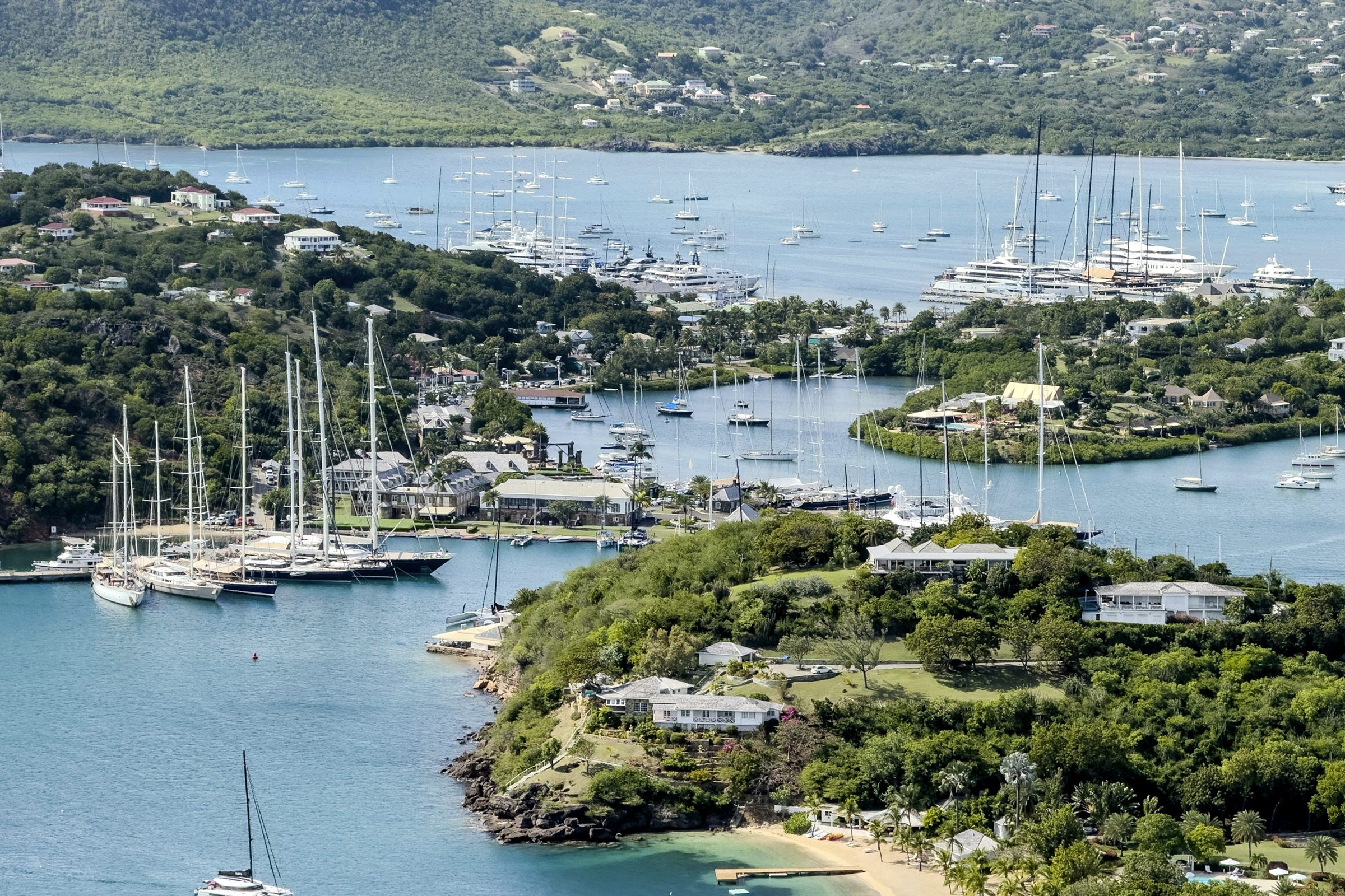Yachts anchored in a Caribbean harbour